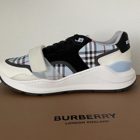 BURBERRY Men's Ramsey Blue Check Low-Top leather, suede, cloth Trainer Sneakers - Picture 13 of 15